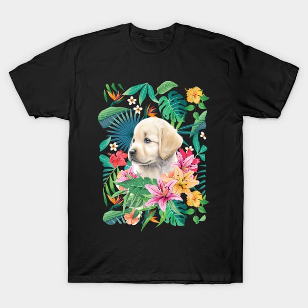 Tropical Golden Retriever Puppy 4 T-Shirt by LulululuPainting